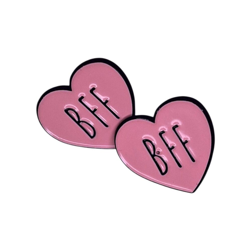 Kawaii Pink BFF Double Heart Enamel Pins - Best Friends Forever Lapel Pin Badge